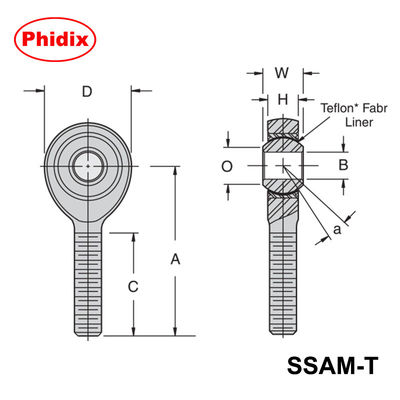 SSAM-T/SSAF-T Serisi Paslanmaz Çelik PTFE kaplı çubuk uçları.